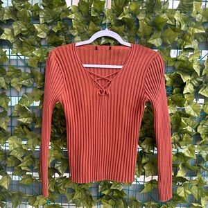 Rust Ribbed Knit Women's Top